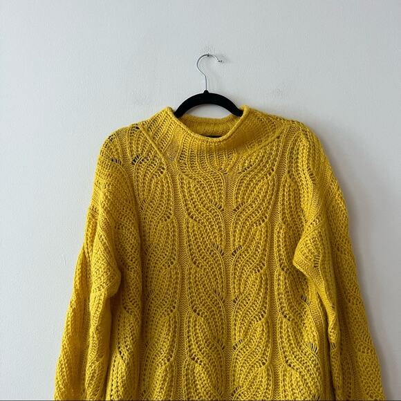 J. Crew Pointelle Knit Mock Neck Yellow Sweater - Picture 6 of 9